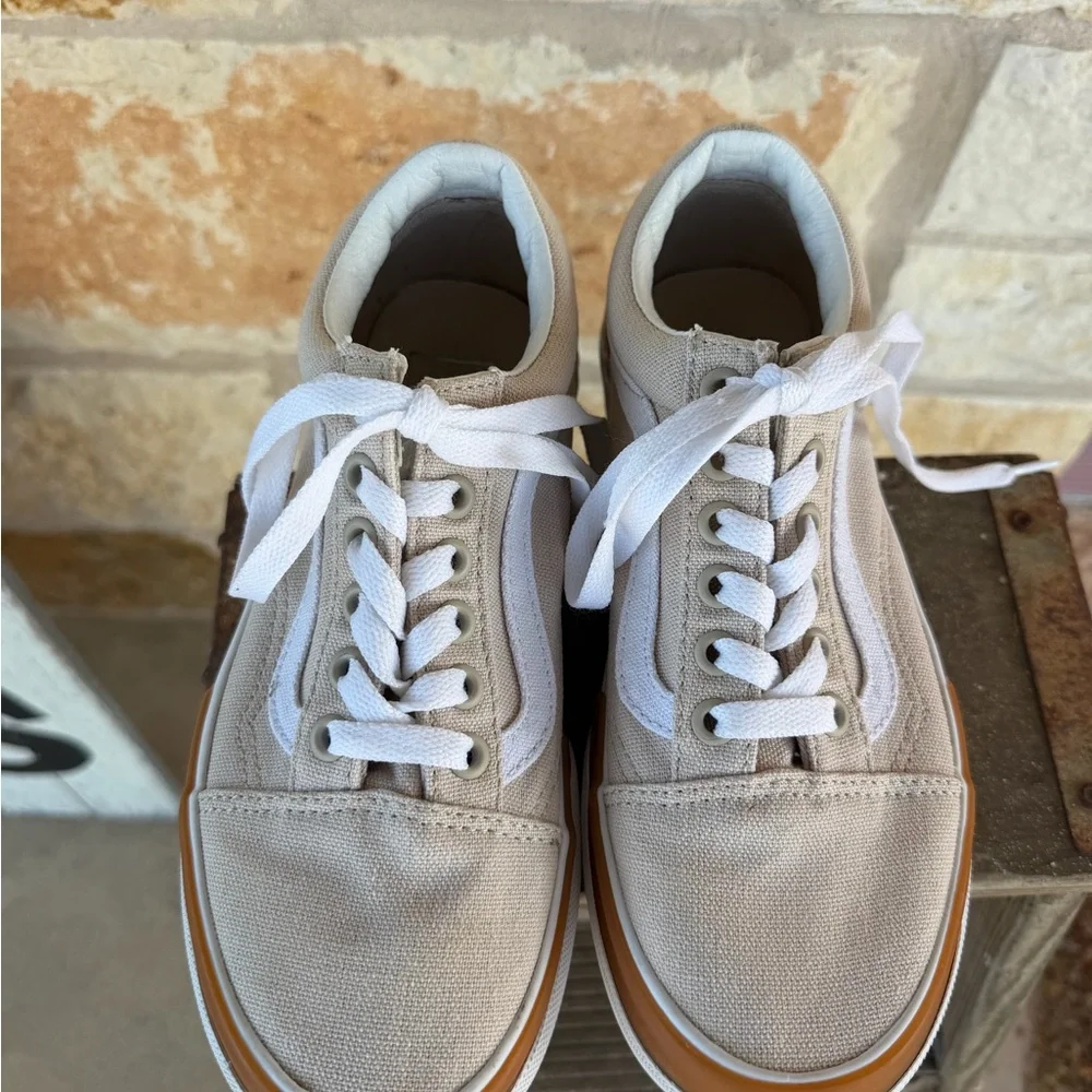 Vans Old Skool Stackform Khaki Tan Gum Sole Platform Sneakers Men 4 / Women 5.5 - Picture 10 of 11